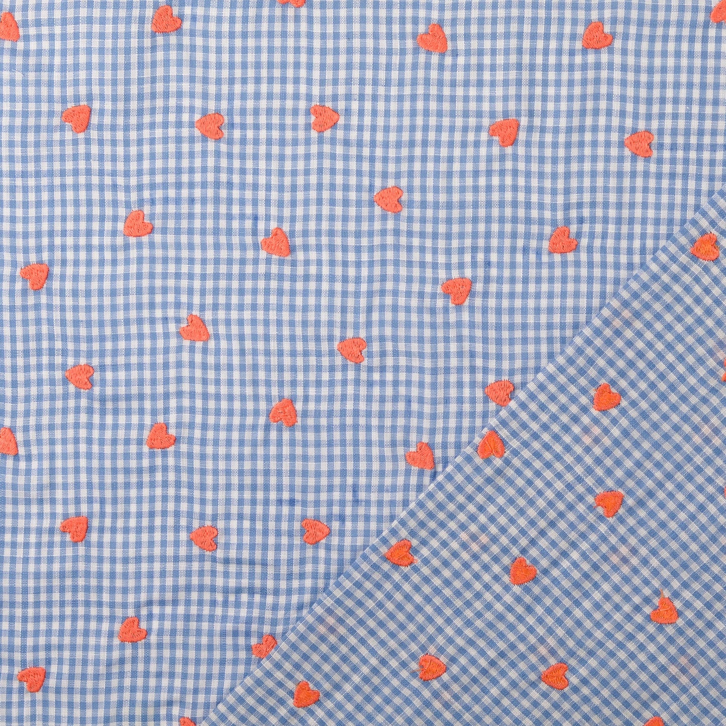 Broderad Vävd Rutig Hjärta 'Blue'