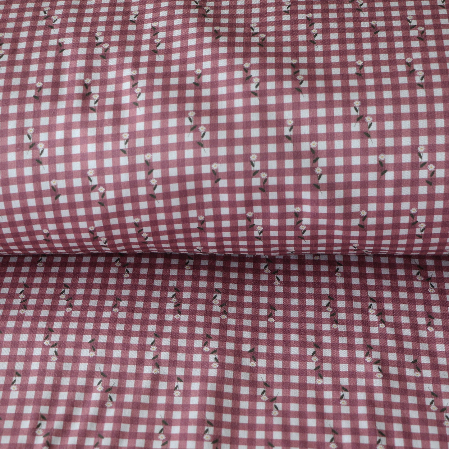 Woven Cotton Checkered Daisy 'Rose, Dark Rose & Creme'