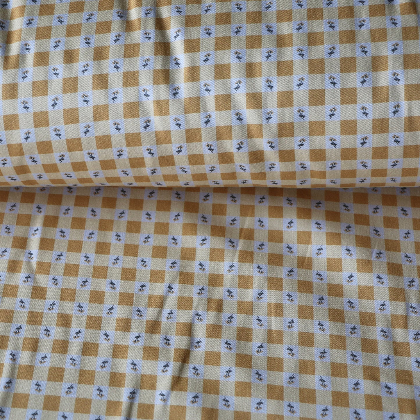 Woven Cotton Checkered Flower 'Butter & Creme'