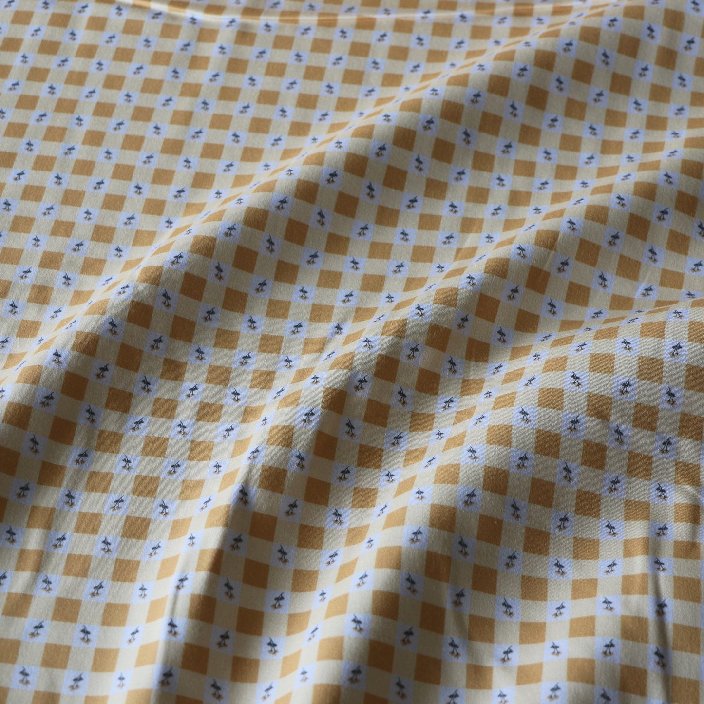 Woven Cotton Checkered Flower 'Butter & Creme'