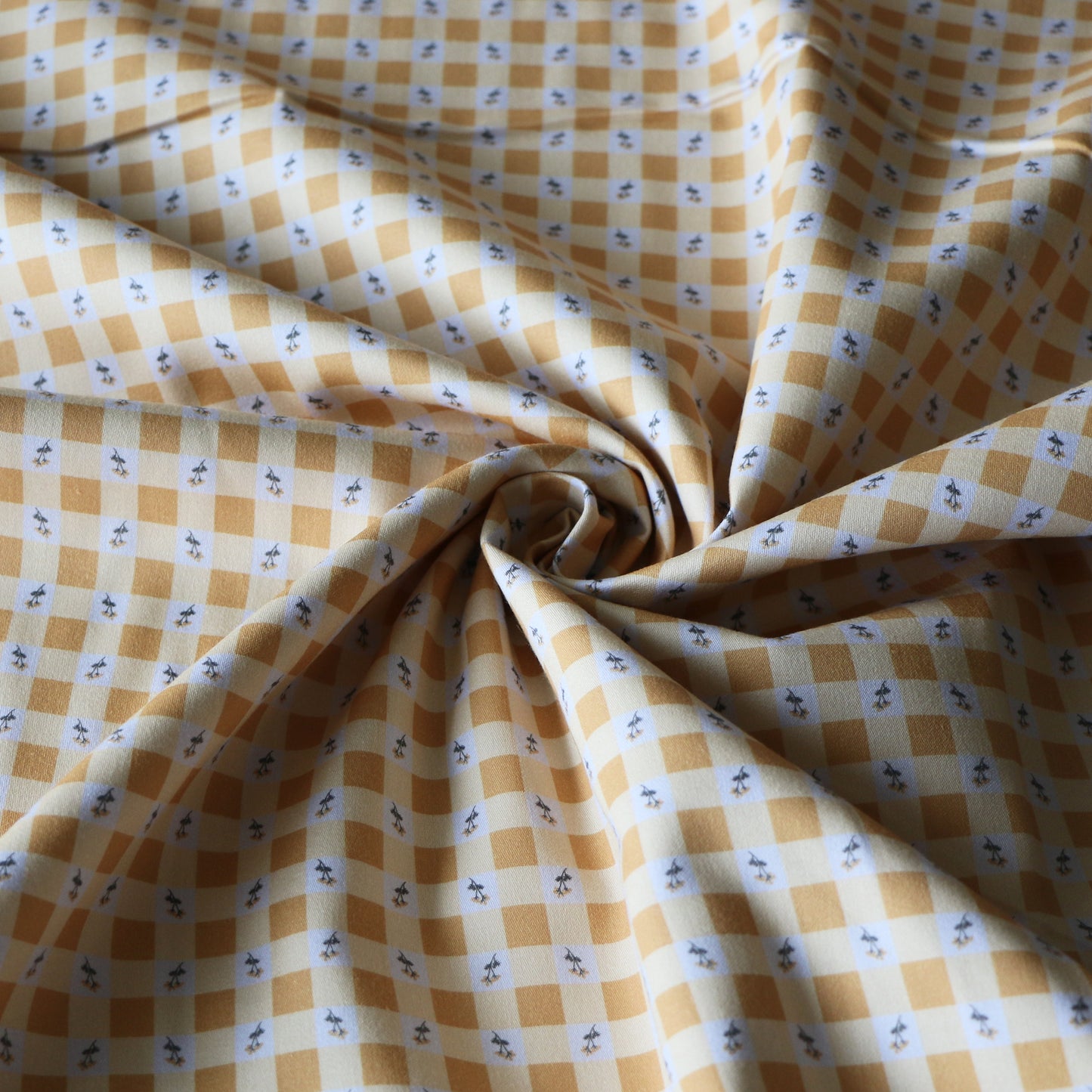 Woven Cotton Checkered Flower 'Butter & Creme'