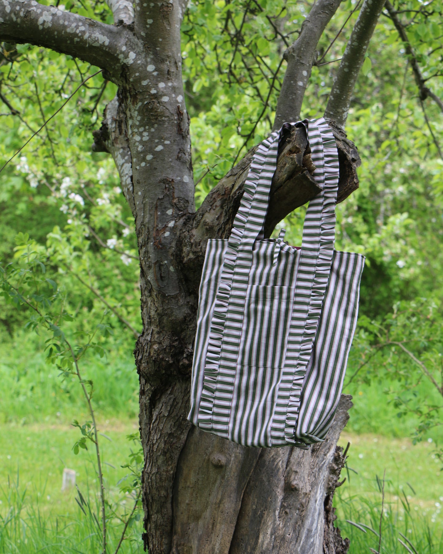 Vävd Randigt 'Creme, Rose & Moss Green'