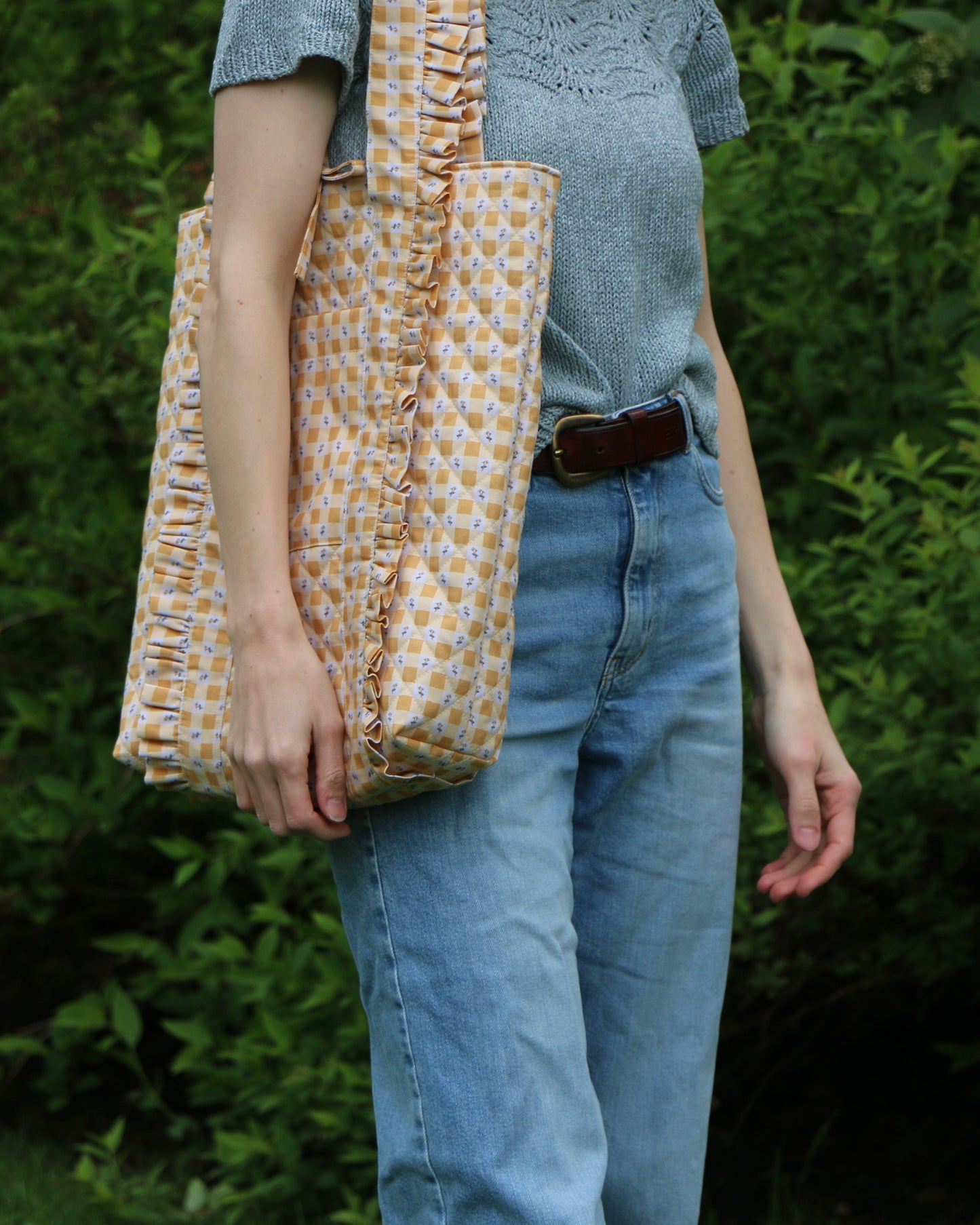 Woven Cotton Checkered Flower 'Butter & Creme'