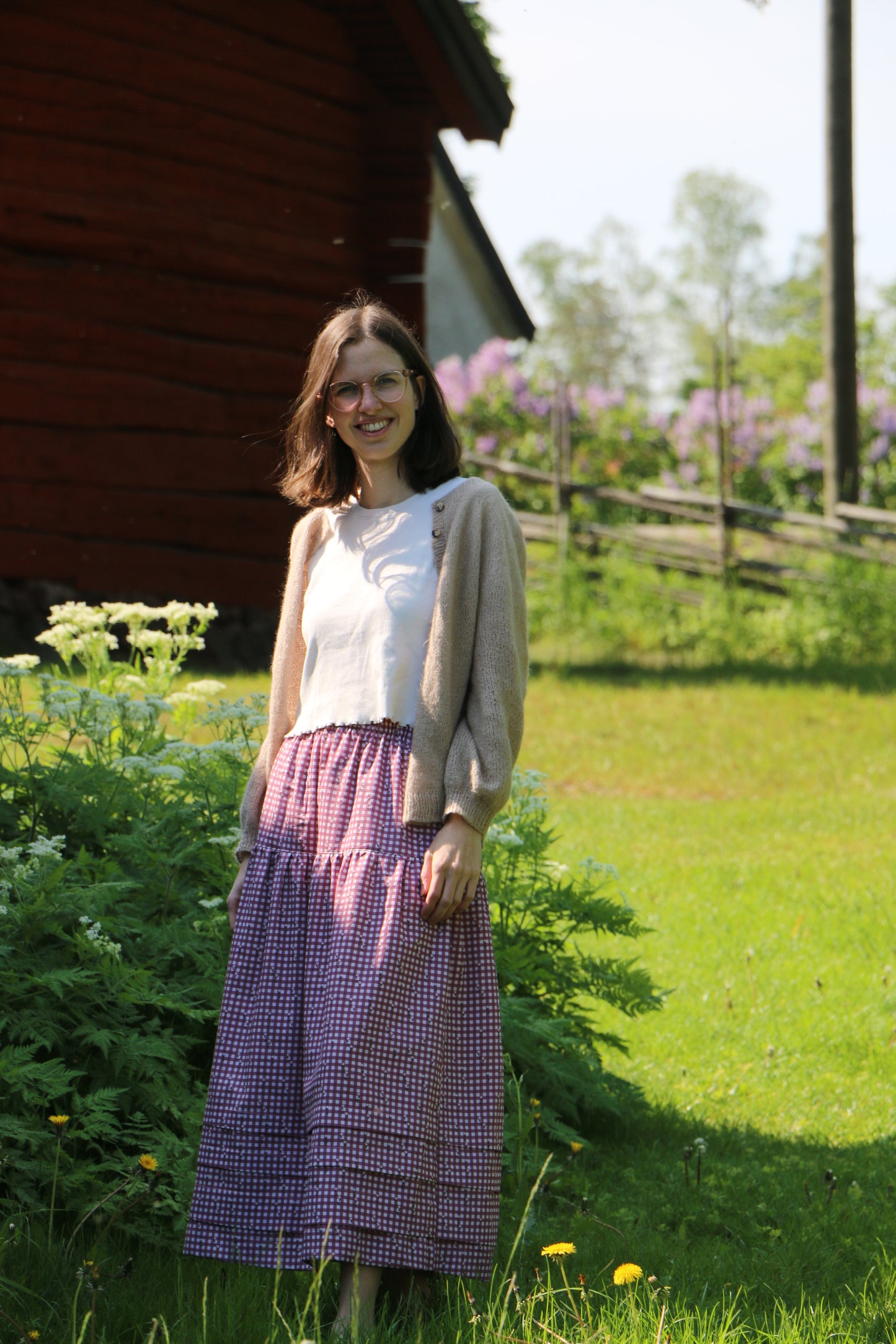 Vävd Rutigt Daisy 'Rose, Dark Rose & Creme'