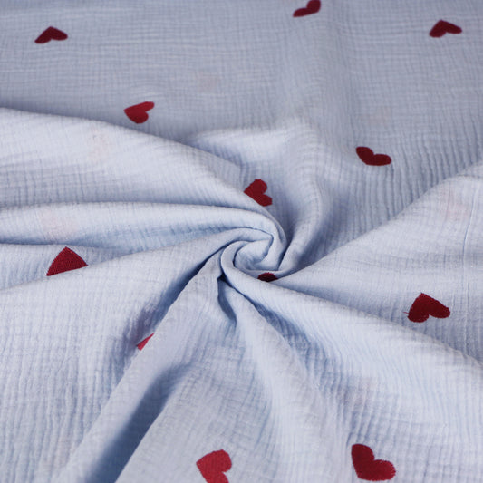 Muslin Broderad Hjärta 'Sky Blue'