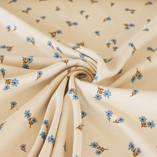 Waffel Jersey Blümchen Blau 'Creme'