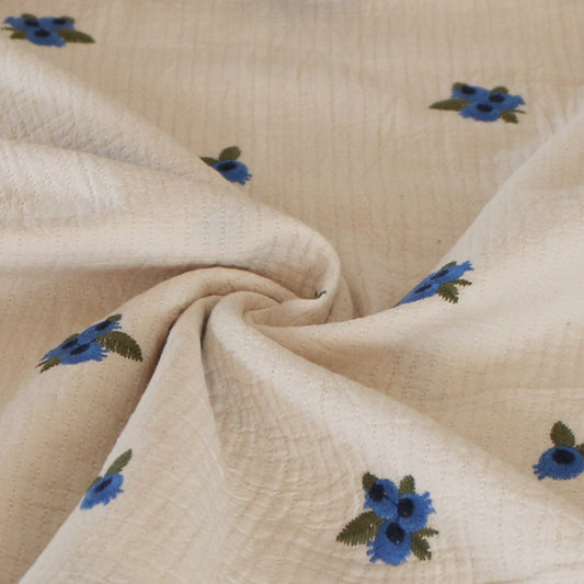 Musselin Bestickt Blaubeere 'Creme'