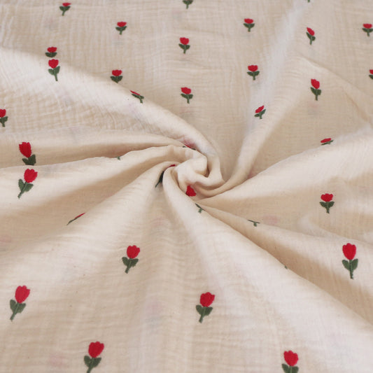 Musselin Bestickt Tulpe 'Creme'