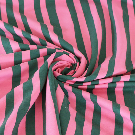 French Terry Streifen 'Green & Pink'