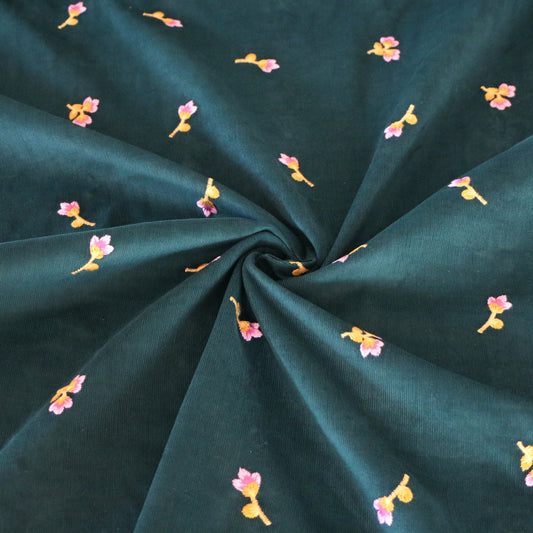 Kordstoff bestickte Blumen 'Emerald Green'