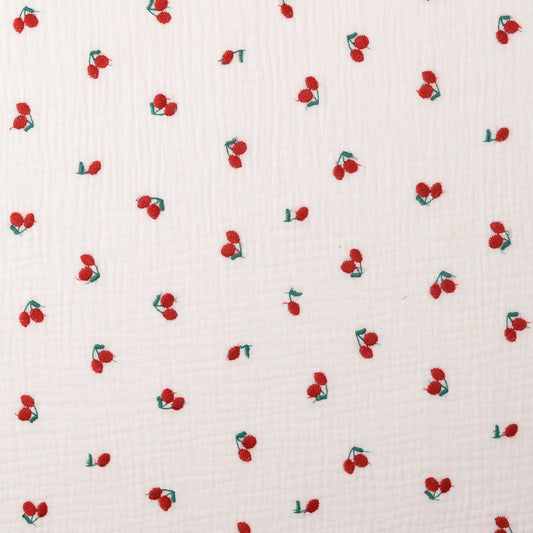 Musselin Bestickt Kirsche 'White'