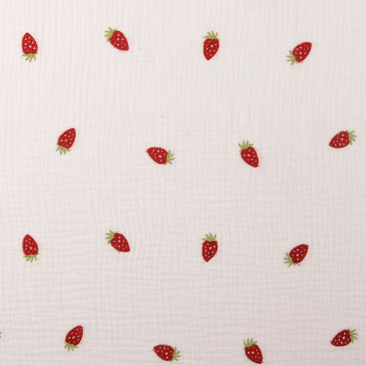 Musselin Bestickt Erdbeere 'White'
