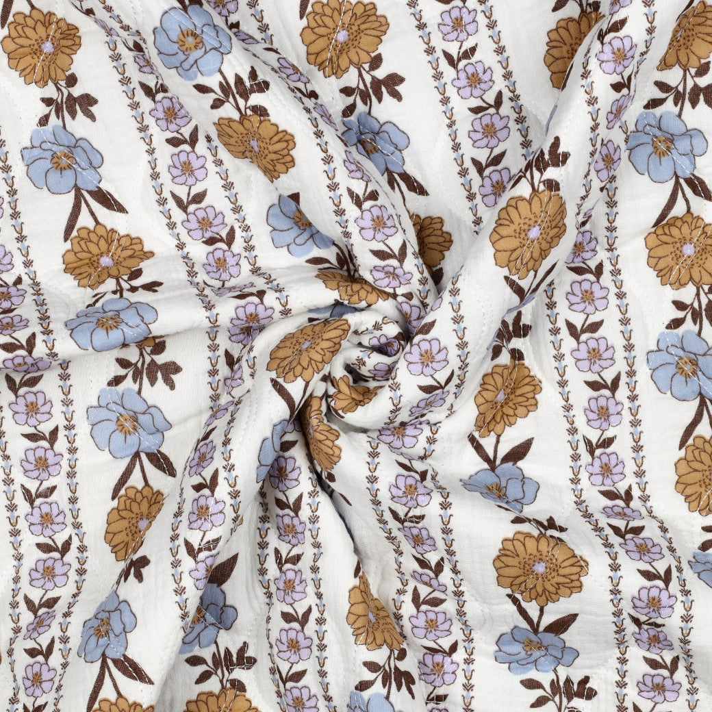 Muslin Steppstoff Blommor 'White'