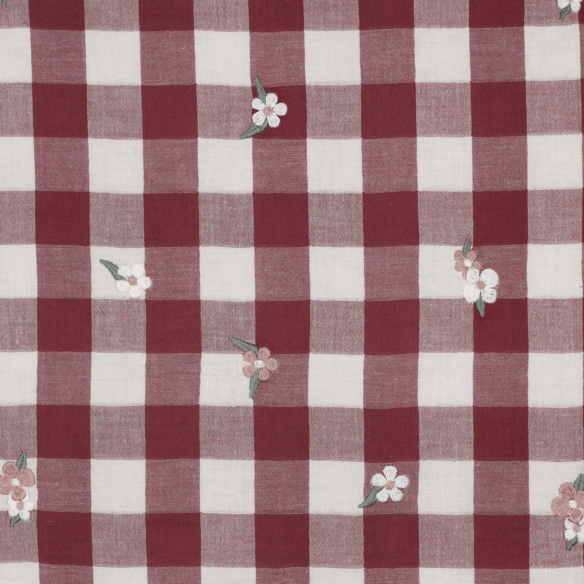 Double Gauze Embroidered Flower Checkered 'Rose'