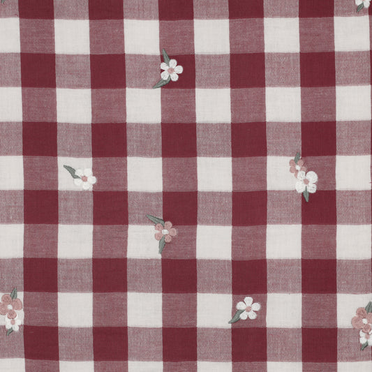 Muslin Broderad Blomma Rutig 'Rose'