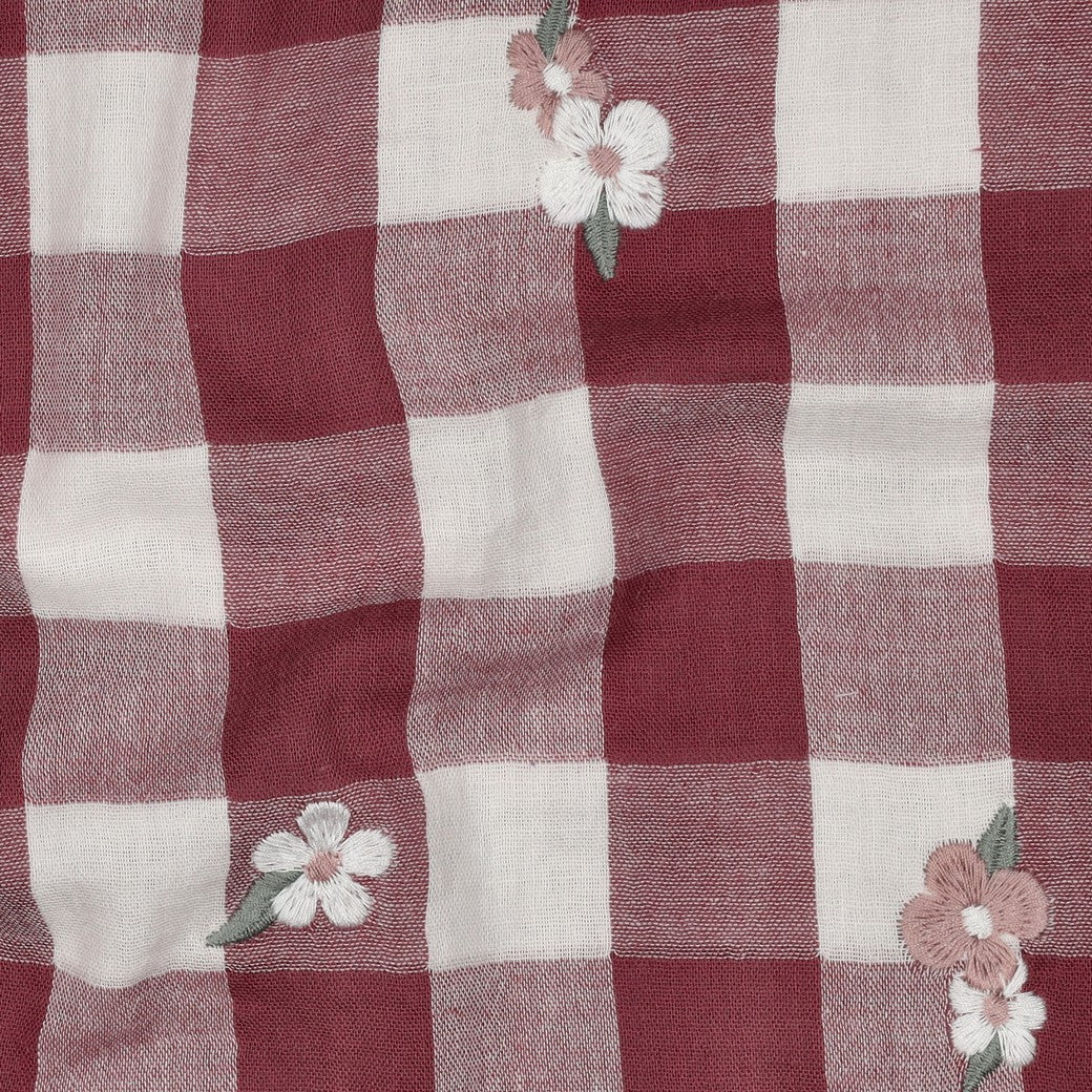 Double Gauze Embroidered Flower Checkered 'Rose'