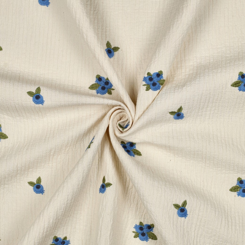 Musselin Bestickt Blaubeere 'Creme'
