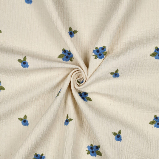 Double Gauze Embroidered Blueberry 'Creme'