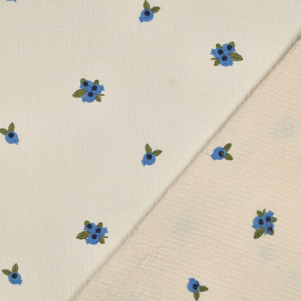 Musselin Bestickt Blaubeere 'Creme'