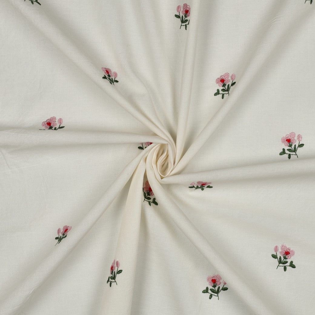 Vävd Voile Blomma broderad 'Creme'