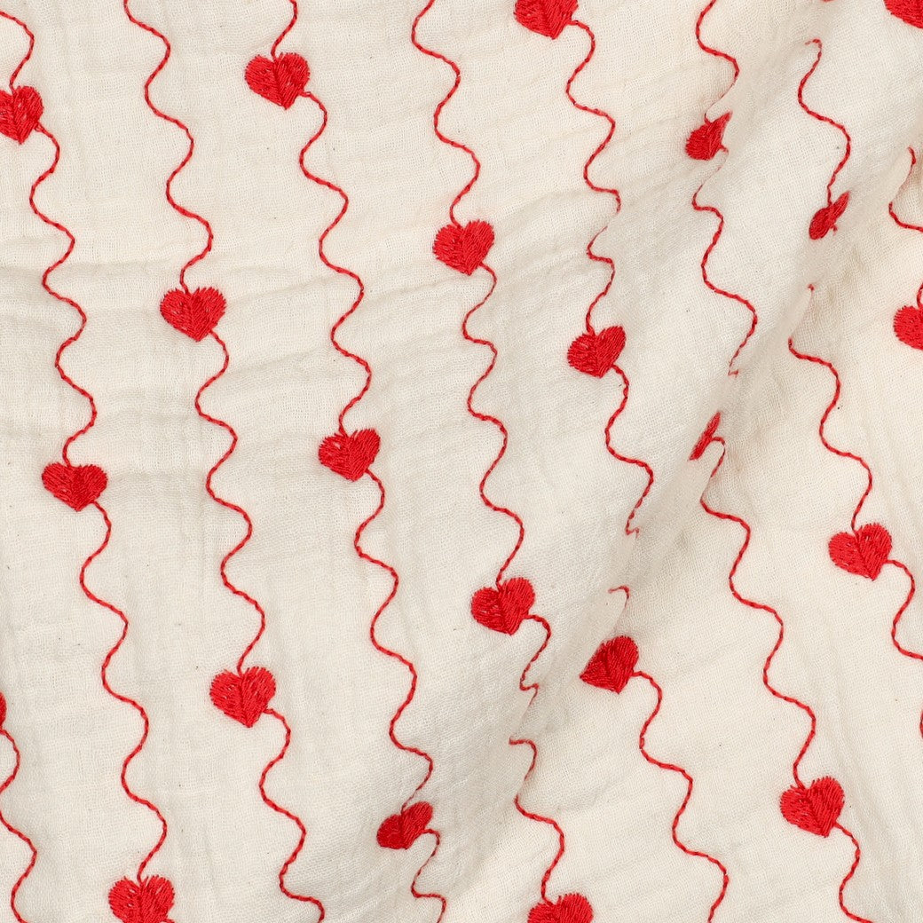 Muslin Steppstoff Herz 'Creme'