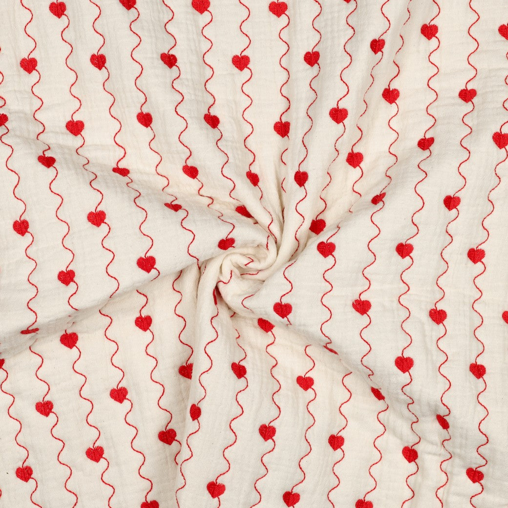 Muslin Steppstoff Herz 'Creme'