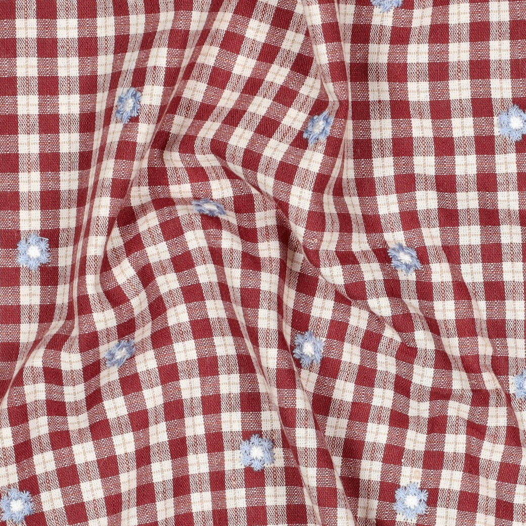 Embroidered Fabric Checkered Flower 'Light Red'