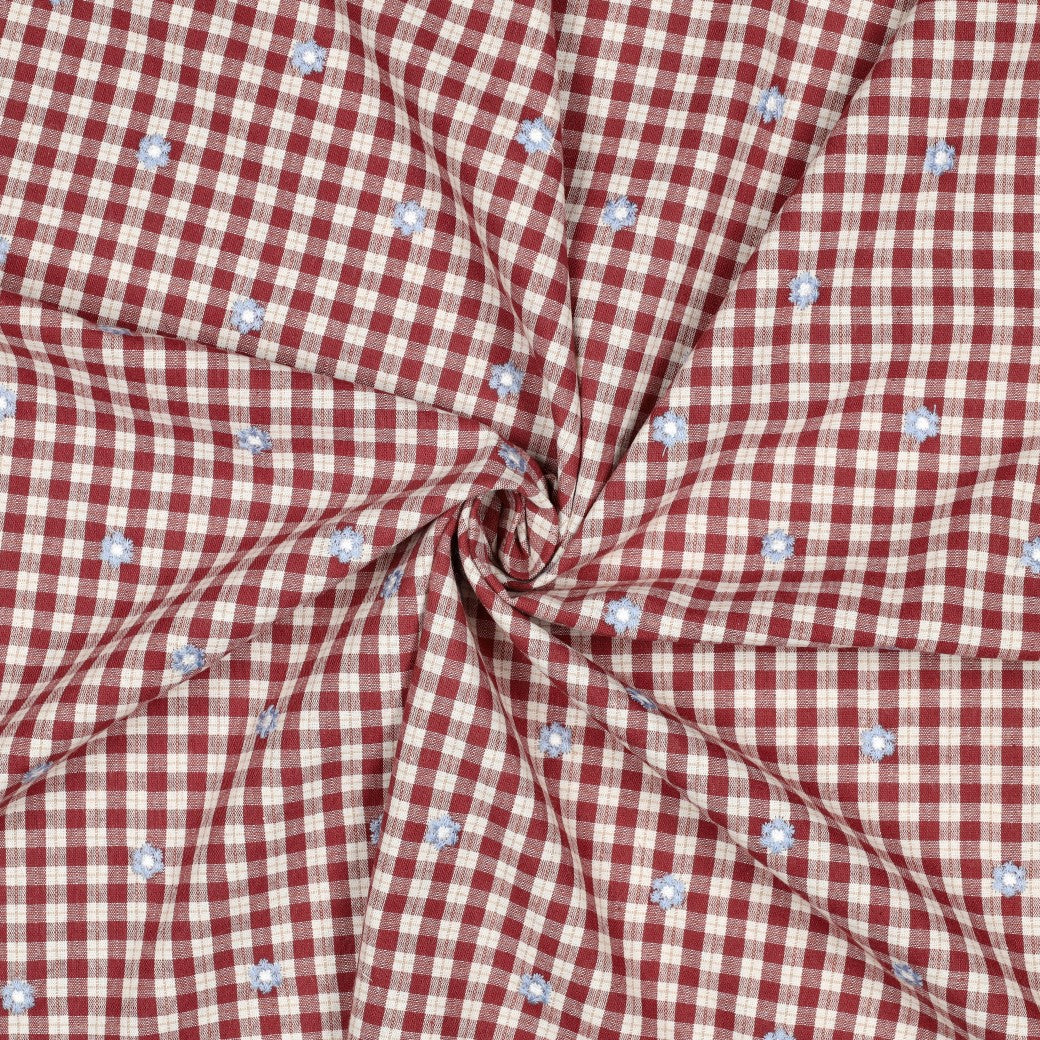 Embroidered Fabric Checkered Flower 'Light Red'