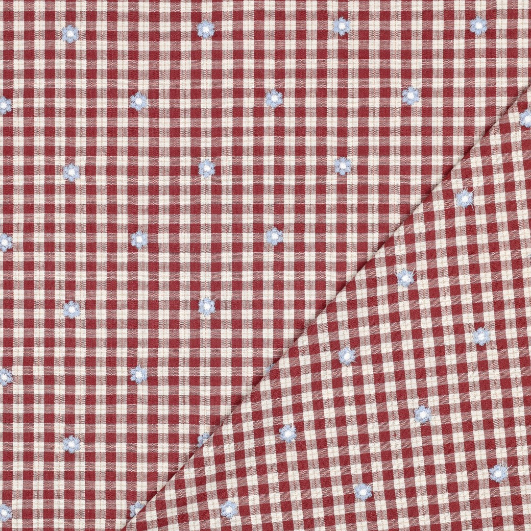 Embroidered Fabric Checkered Flower 'Light Red'