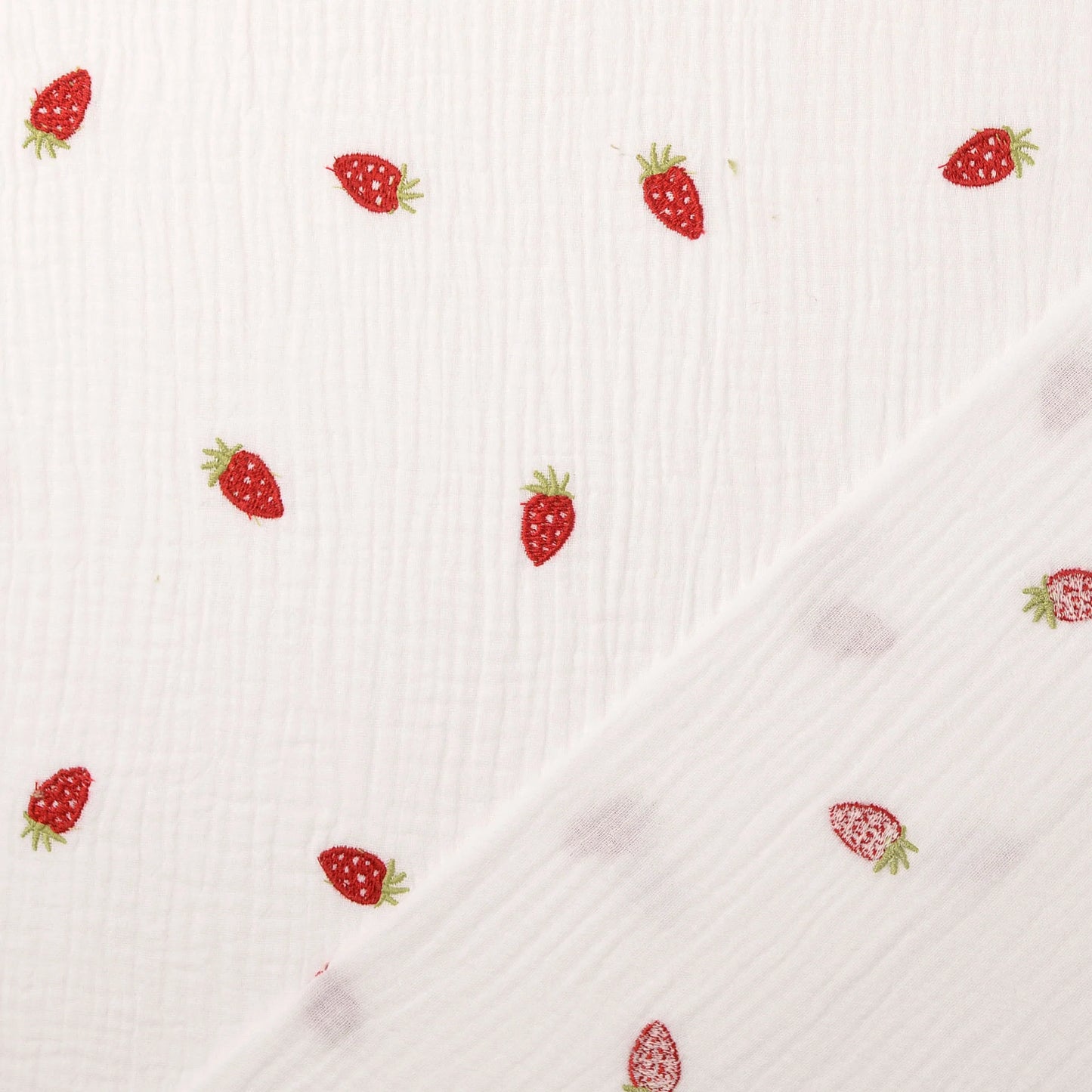 Double Gauze Embroidered Strawberry 'White'