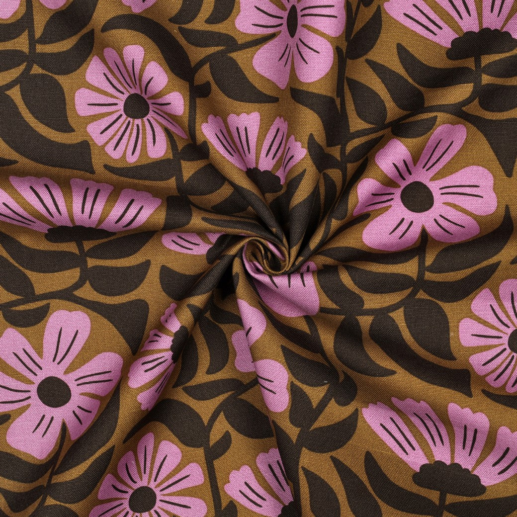 Canvas Stoff Blumen 'Rosa & Golden Brown'