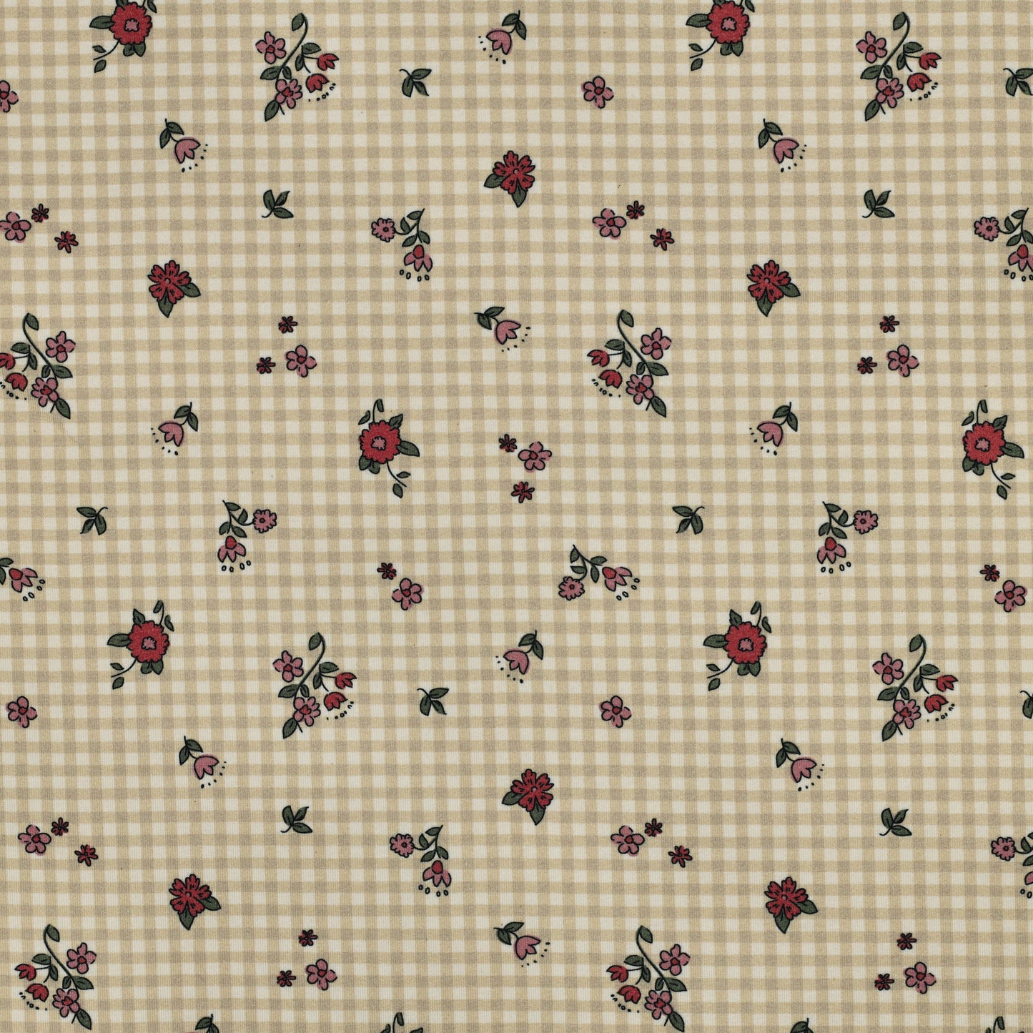 Trikå Rutig Blommor 'Beige'