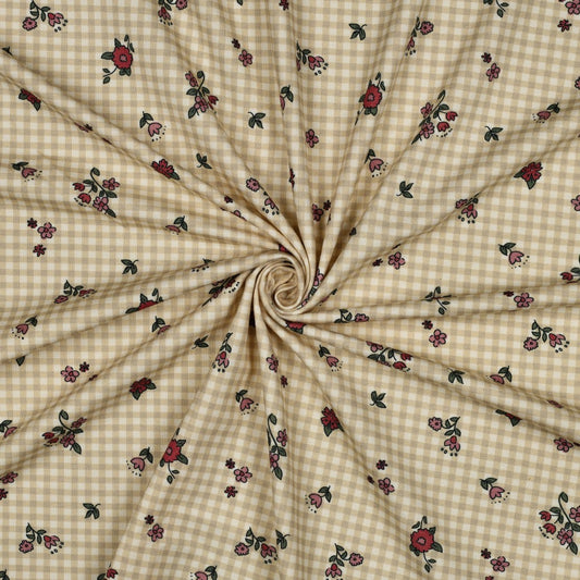 Jersey Karriert Blumen 'Beige'