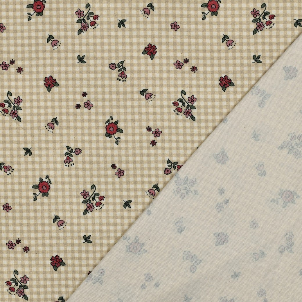 Trikå Rutig Blommor 'Beige'