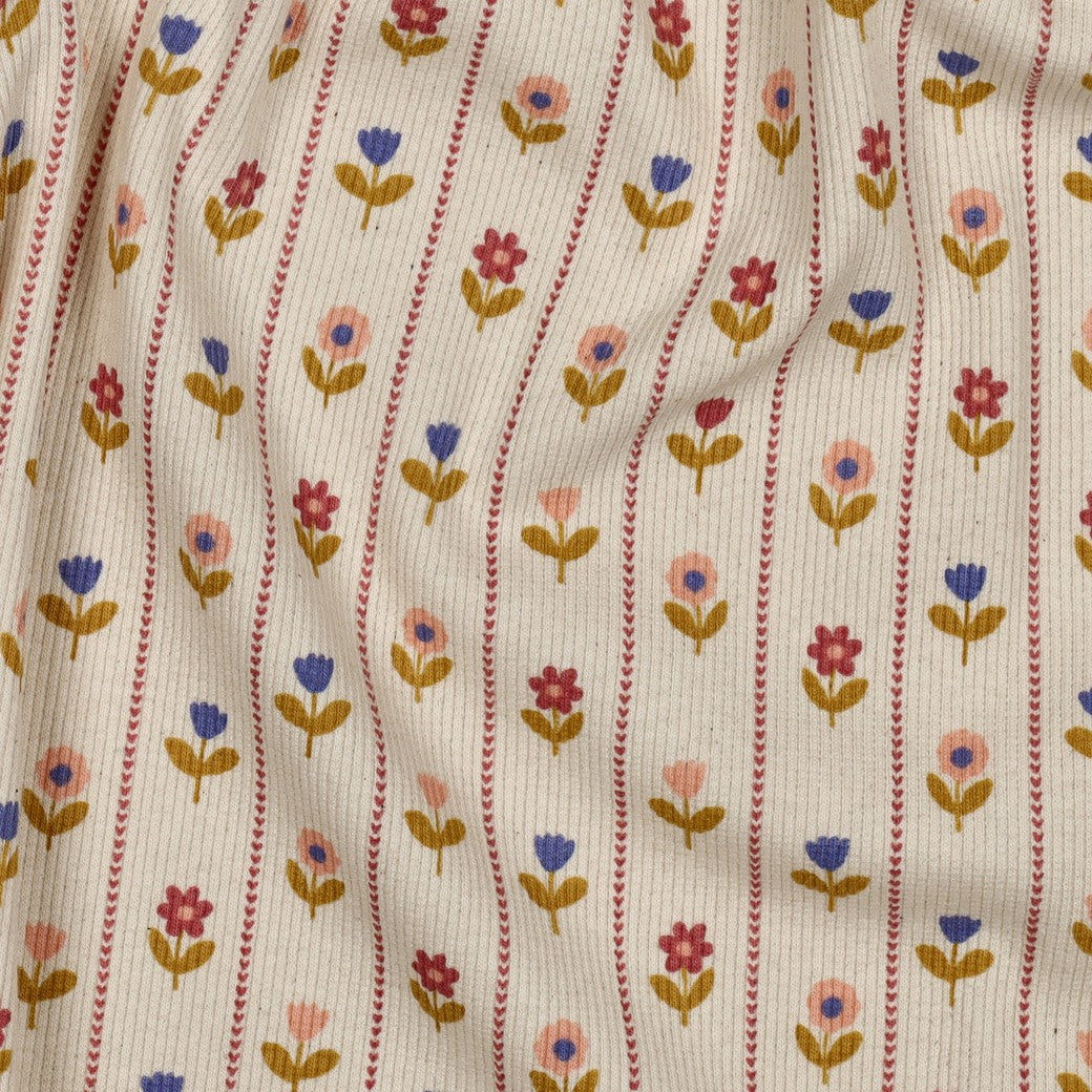 Ribbed Knit Floweres Striped 'Nature'