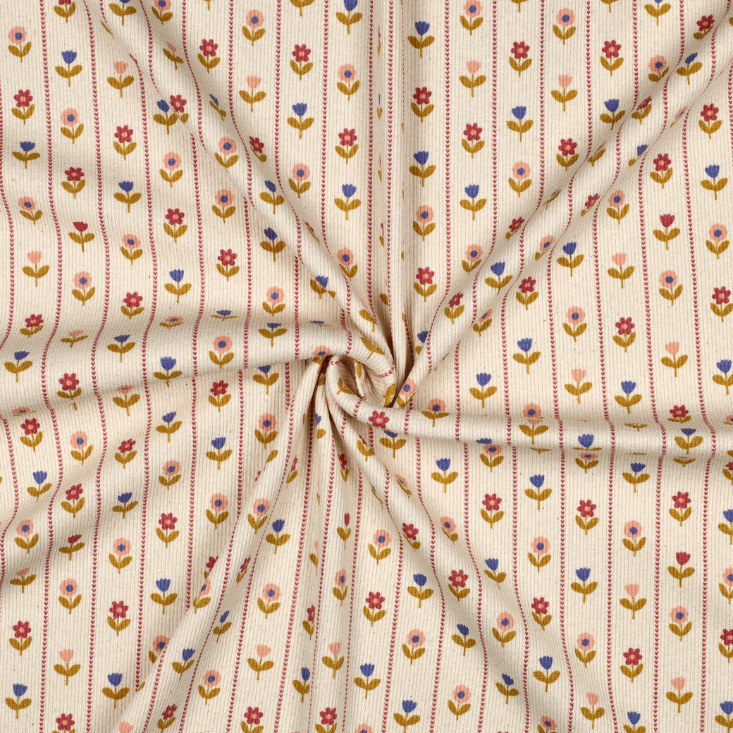 Ribbed Knit Floweres Striped 'Nature'