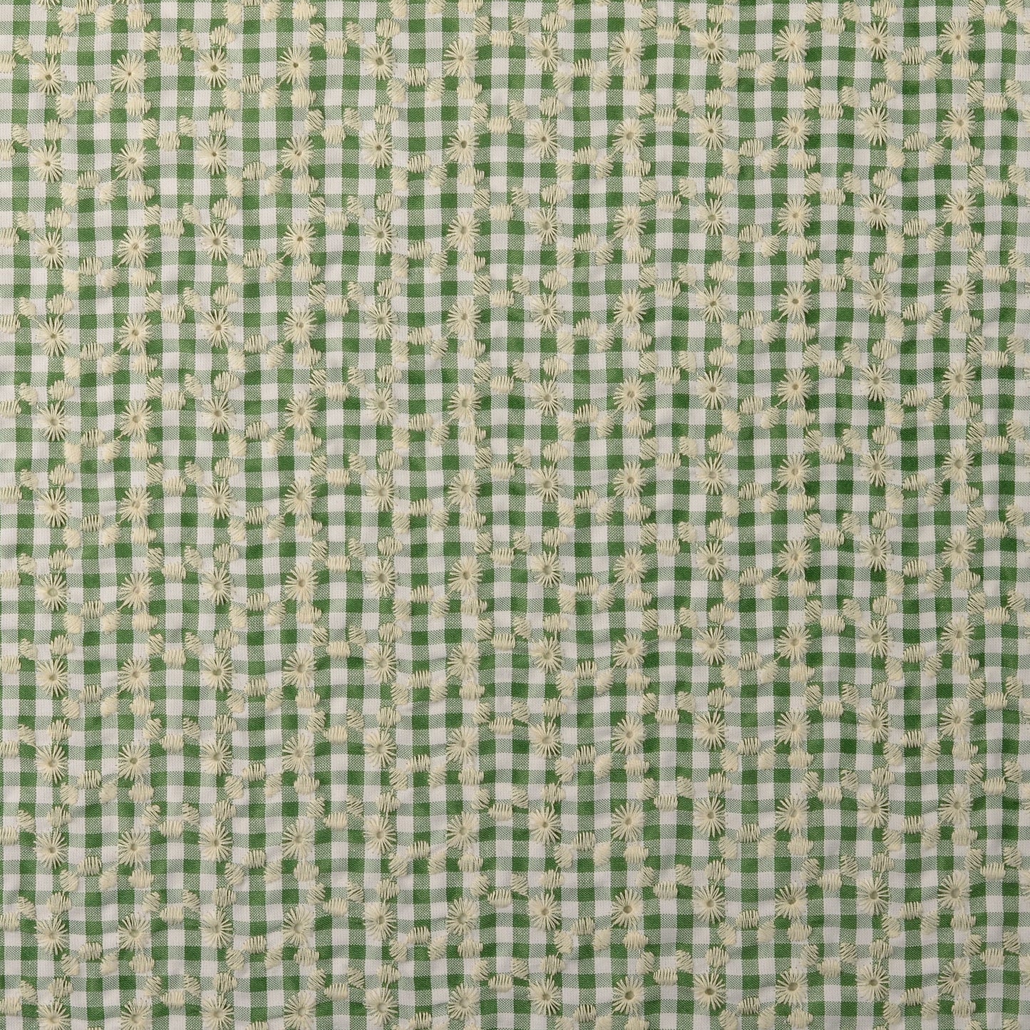 Embroidered Fabric Checkered 'Olive Green'