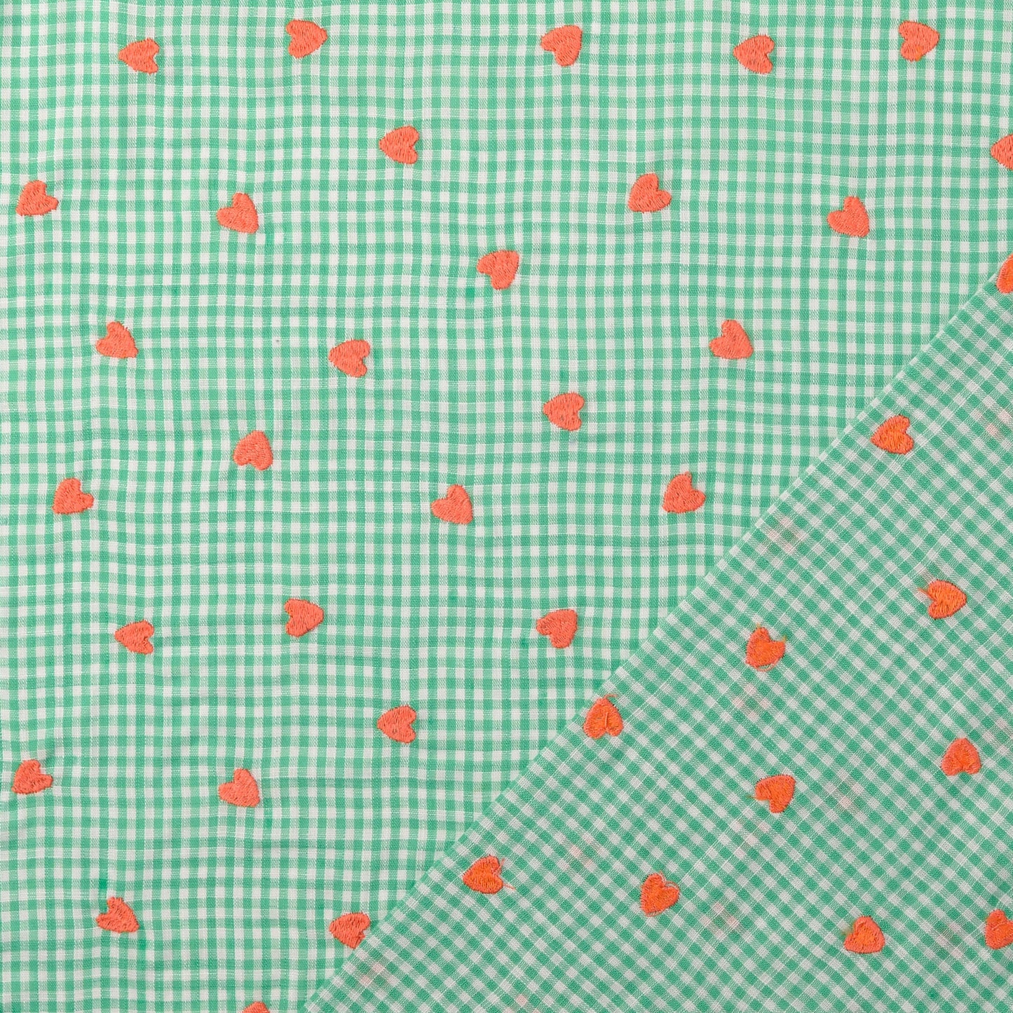 Gewebter Stoff Stickerei Herz Kariert 'Pink'