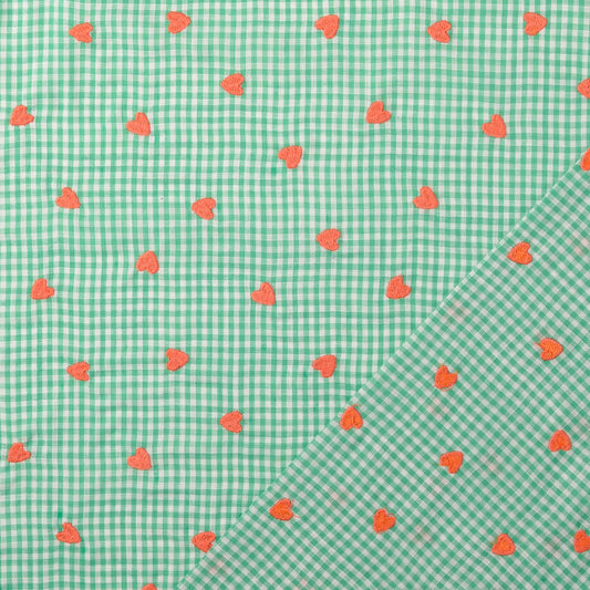 Embroidered Fabric Checkered Heart 'Pink'