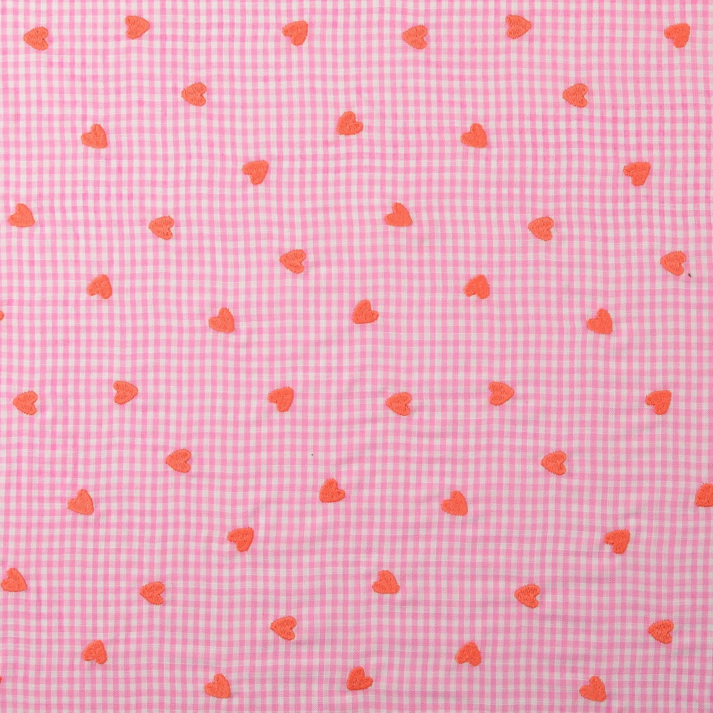 Gewebter Stoff Stickerei Herz Kariert 'Pink'