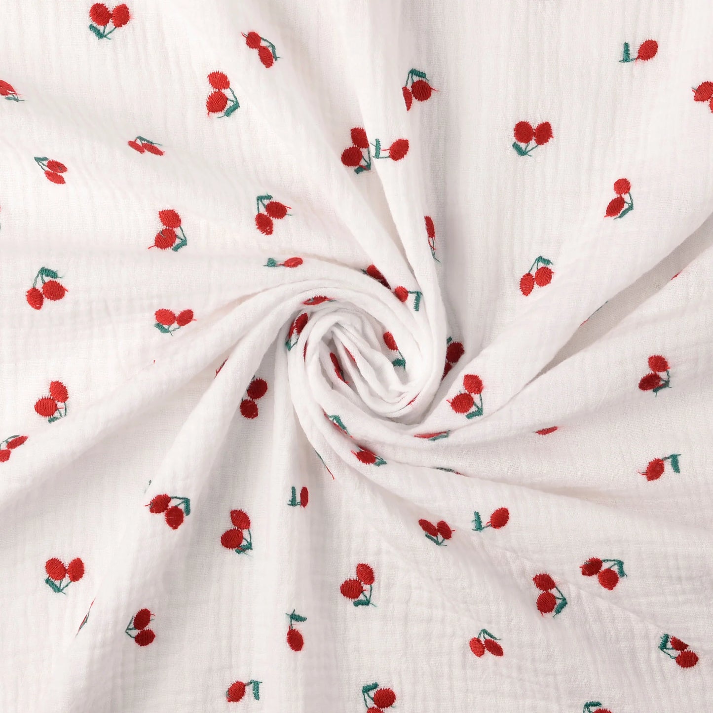 Musselin Bestickt Kirsche 'White'