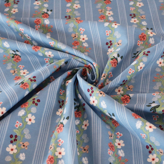 Gewebter Stoff Blumengirlande 'Blue'