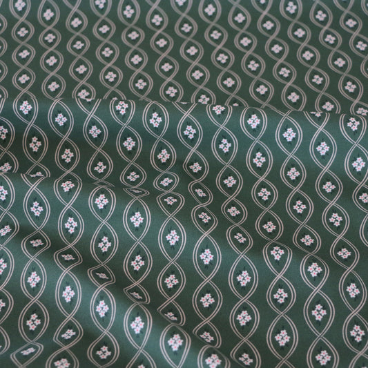 Gewebter Stoff Retro Blumen 'Dark Green'