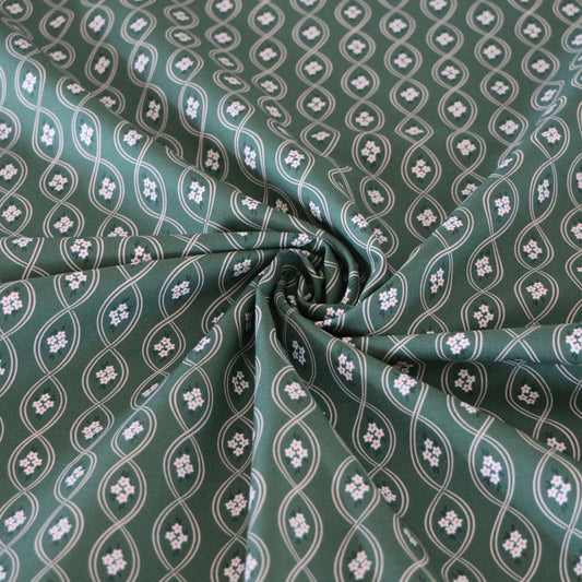 Gewebter Stoff Retro Blumen 'Dark Green'