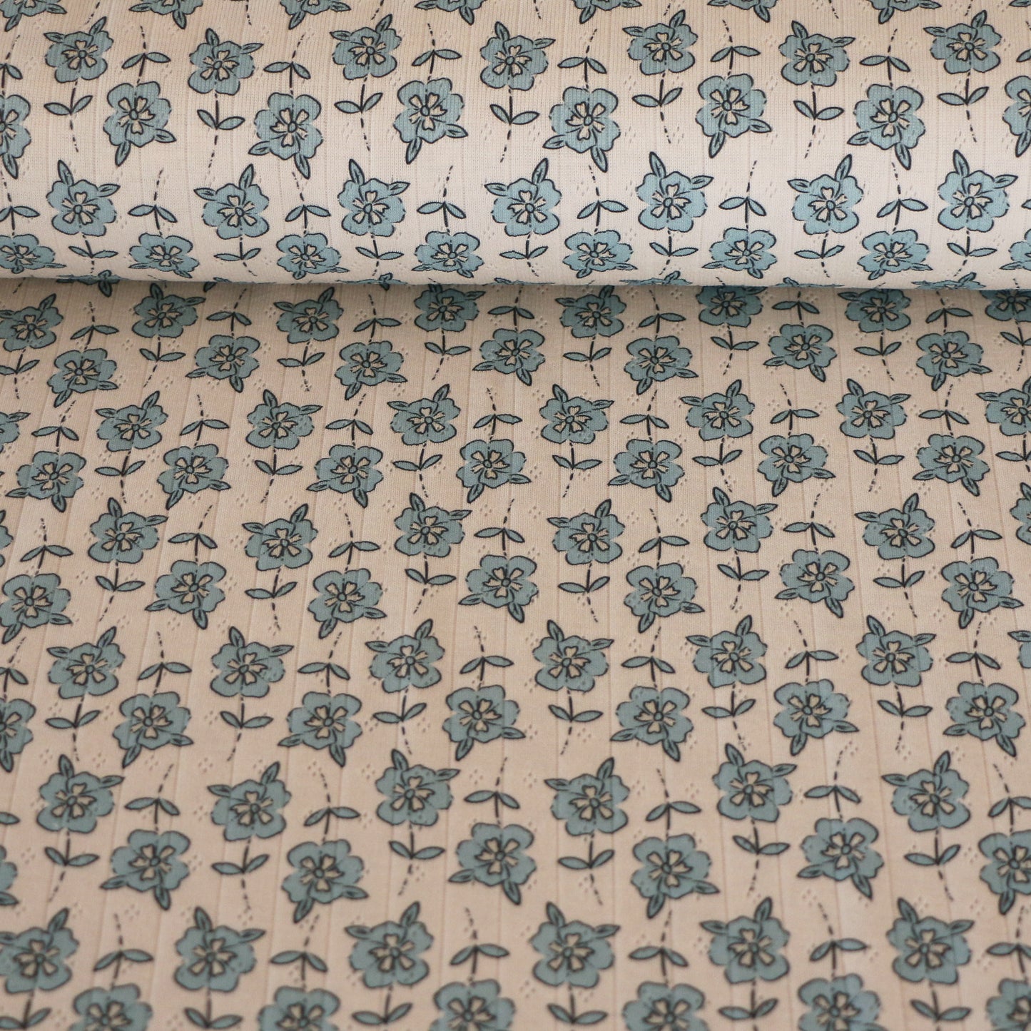 Pointelle Blumen Aqua 'Beige'