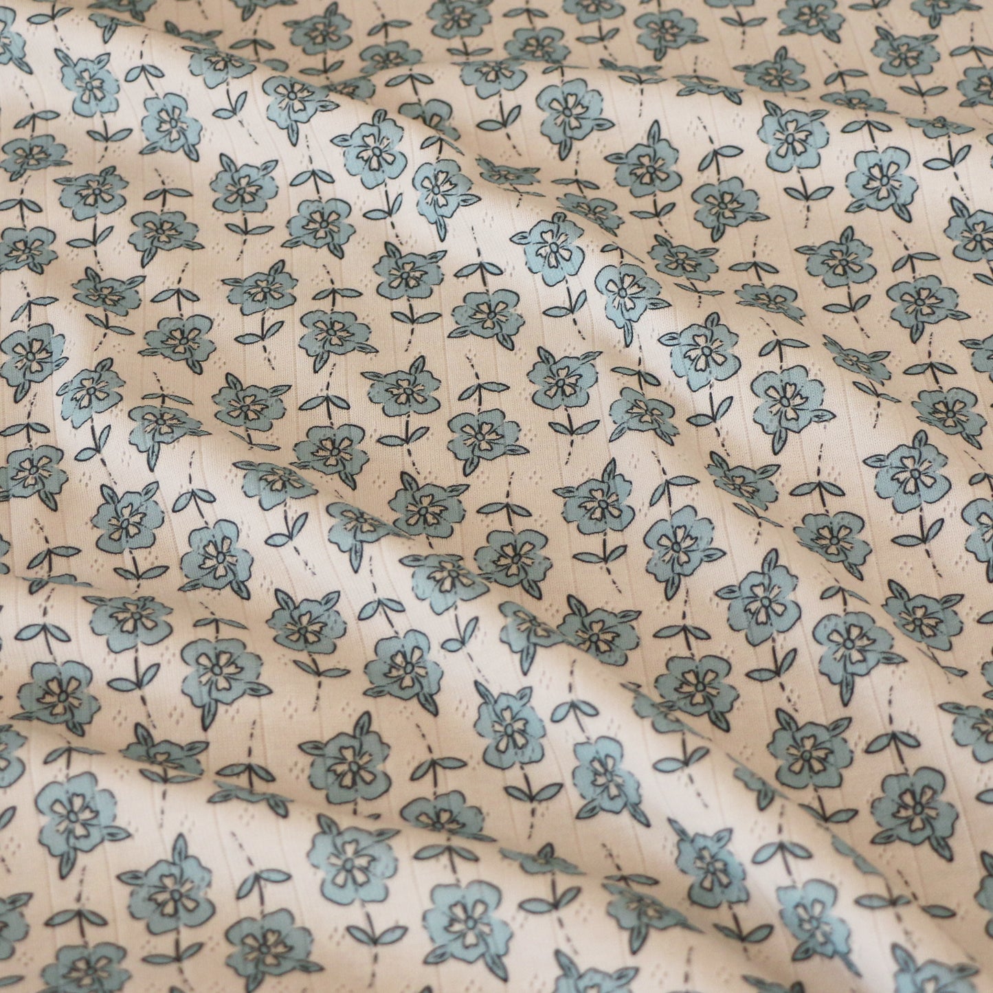 Pointelle Blumen Aqua 'Beige'