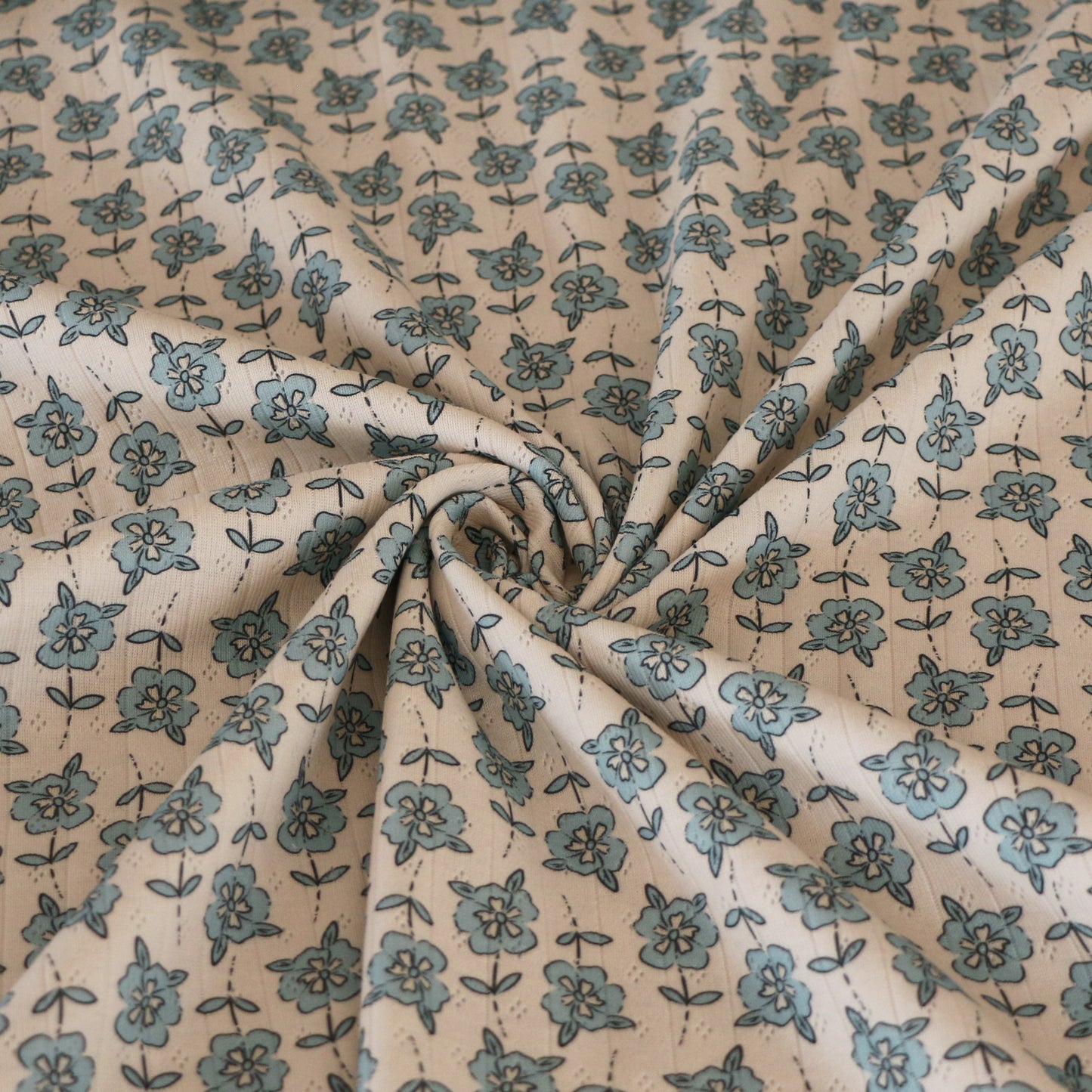 Pointelle Blumen Aqua 'Beige'