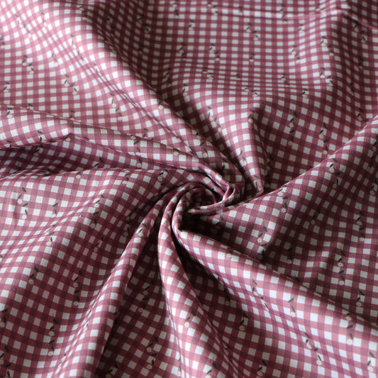 Woven Cotton Checkered Daisy 'Rose, Dark Rose & Creme'