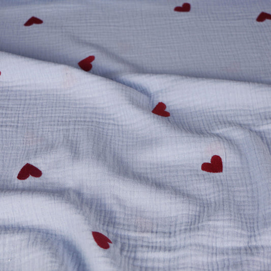 Muslin Broderad Hjärta 'Sky Blue'