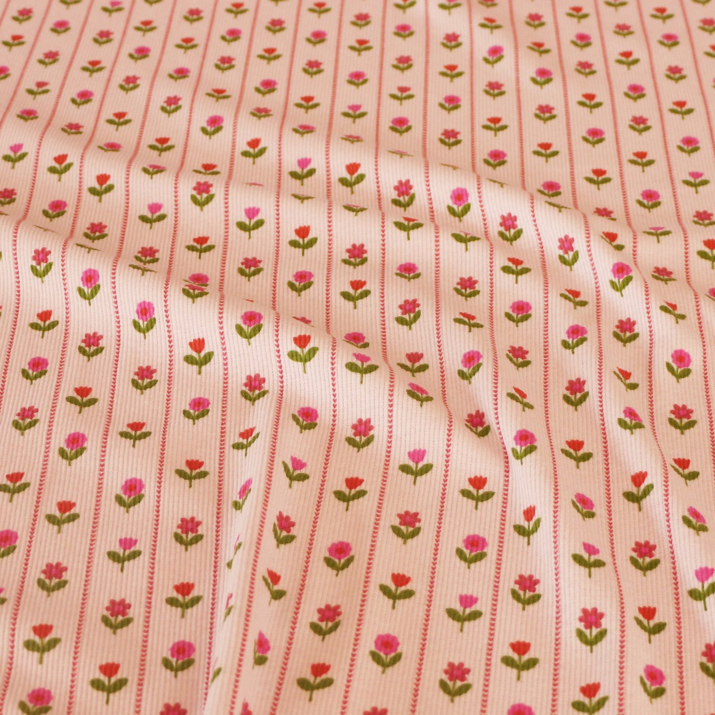 Ribbad Trikå Blomma Randig 'Light Pink'